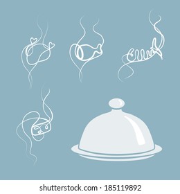 the odor of food on isolated light blue background