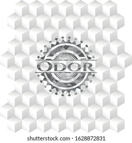Odor grey badge with geometric cube white background