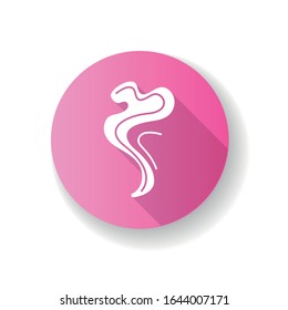 Odor pink flat design long shadow glyph icon. Perfume scent swirl. Aroma air wave, fume. Smoke puff, steam curl, evaporation. Aromatic fragrance flowing spirals. Silhouette RGB color illustration