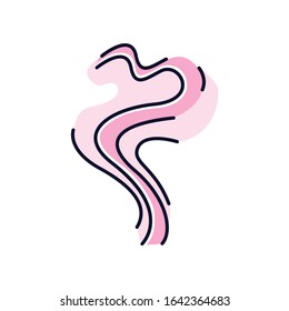 Odor pink RGB color icon. Perfume scent swirl. Good smell. Aroma air wave, fume. Smoke puff, steam curl, evaporation. Aromatic fragrance flowing spirals. Isolated vector illustration