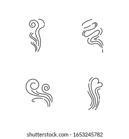 Odor pixel perfect linear icons set. Good smell. Wind swirl, nice perfume scent. Customizable thin line contour symbols. Isolated vector outline illustrations. Editable stroke