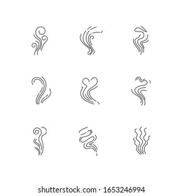 Odor pixel perfect linear icons set. Good and bad smell. Heart shape nice odour, fluid, perfume scent. Customizable thin line contour symbols. Isolated vector outline illustrations. Editable stroke