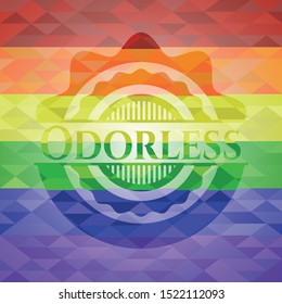 Odorless emblem on mosaic background with the colors of the LGBT flag