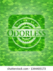 Odorless green emblem with triangle mosaic background