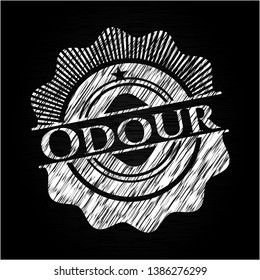 Odour chalkboard emblem on black board. Vector Illustration. Detailed.