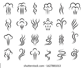 Odour graphic. Vapour aroma clouds symbols abstract lines vector collection