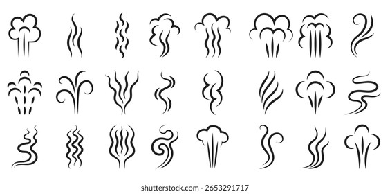 odor gráfico de vapor aroma nuvens símbolos abstrato linhas coleção.