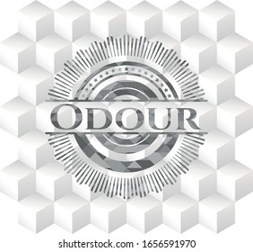 Odour grey emblem with cube white background