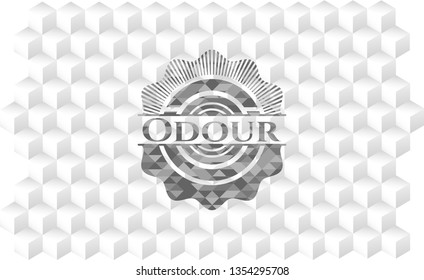 Odour grey emblem with geometric cube white background