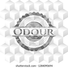 Odour grey emblem. Retro with geometric cube white background