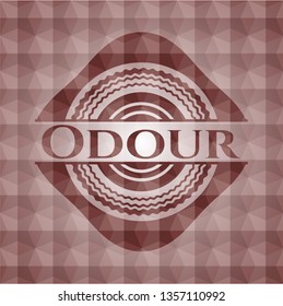 Odour red seamless emblem or badge with abstract geometric polygonal pattern background.