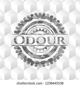 Odour retro style grey emblem with geometric cube white background
