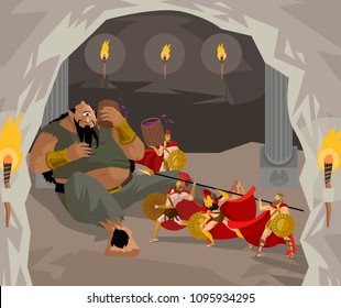 Odysseus and soldiers blinding polyphemus giant cyclops tale