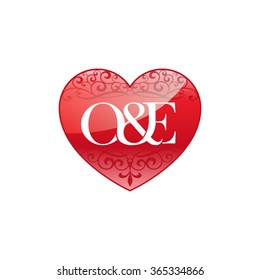 O&E initial letter logo with ornament heart shape