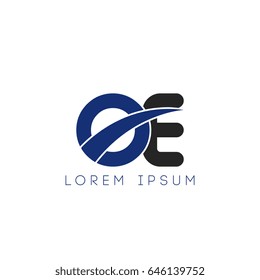 oe initial letter uppercase logo blue and black