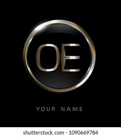 OE initial letters with circle elegant logo golden silver black background