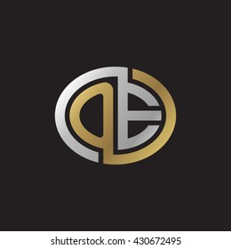 OE initial letters looping linked ellipse elegant logo golden silver black background