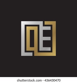 OE initial letters looping linked square elegant logo golden silver black background