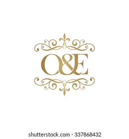 O&E Initial logo. Ornament ampersand monogram golden logo