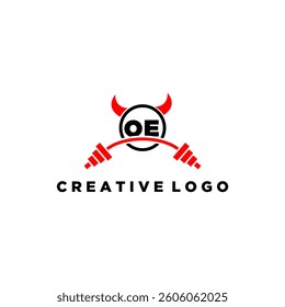 OE initial monogram for fitnes or gym logo with devil style design