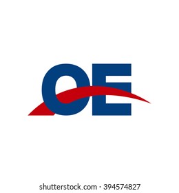 OE initial overlapping swoosh letter logo blue red