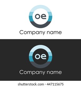 OE letter circle shape icon logo white blue