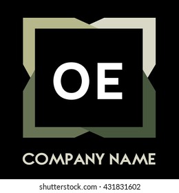 OE letters business logo creative  icon design template elements in abstract background logo, design identity in square with four colors, modern alphabet letters