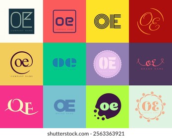 OE logo company template. Letter o and e logotype. Set different classic serif lettering and modern bold text with design elements. Initial font typography. Collection trendy business identity.