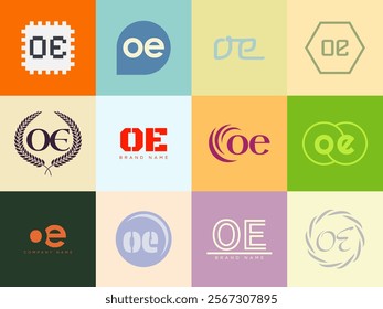 OE logo company template. Letter o and e logotype. Set different classic serif lettering and modern bold text with design elements. Initial font typography. Collection trendy business identity.