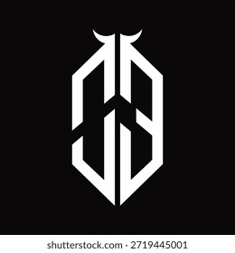 OE-Logo-Monogramm mit Hornform, einzelne schwarz-weiße Designvorlage auf schwarzem Hintergrund