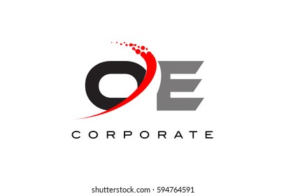 OE Modern Letter Logo Design with Red Swoosh and Dots