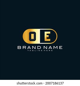 OE monogramm Logo mit ovaler goldener Metallform. Premium-3D-Buchstaben Gold-Design. Das Logo kann für Geschäfts-, Schmuck-, Bekleidungs- und Luxusartikel verwendet werden. Vektorgrafik-Vorlage