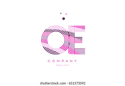 oe o e alphabet letter logo pink purple line font creative text dots company vector icon design template
