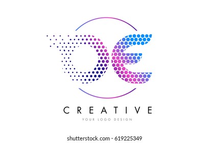 OE O E Pink Magenta Dotted Bubble Letter Logo Design. Dots Lettering Vector Illustration