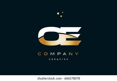 oe o e  white yellow gold golden metal metallic luxury alphabet company letter logo design vector icon template