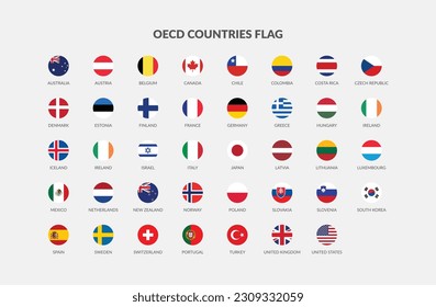 OECD countries flag icons collection