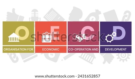 OECD - Organisation for Economic Co operation and Development acronym. business concept background. vector illustration concept with keywords and icons.