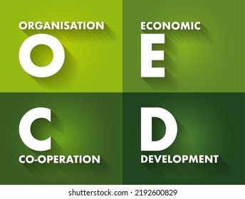 OECD Organisation for Economic Co-operation and Development - global policy forum that promotes policies to improve the economic and social well-being of people, acronym text concept