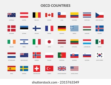 OECD - Organisation for Economic Co-operation and Development Countries flag Rectangle icon collection.