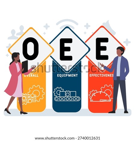 OEE - Overall Equipment Effectiveness acronym. business concept background. vector illustration concept with keywords and icons. lettering illustration with icons for web banner, flyer, landing