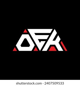 OEK triangle letter logo design with triangle shape. OEK triangle logo design monogram. OEK triangle vector logo template with red color. OEK triangular logo Simple, Elegant, and Luxurious design.