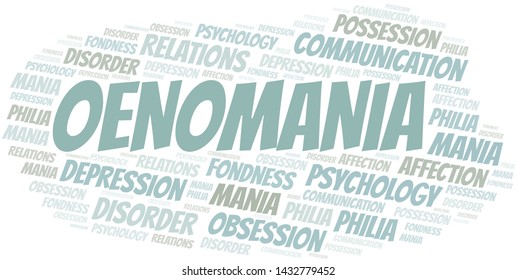 Oenomania word cloud. Type of mania, made with text only.