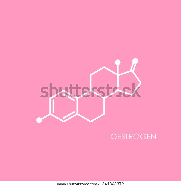 Oestrogen molecula structure. colorful line icon\
isolated on pink background.  Female sex hormone molecule. strong\
emotions, energy\
symbol