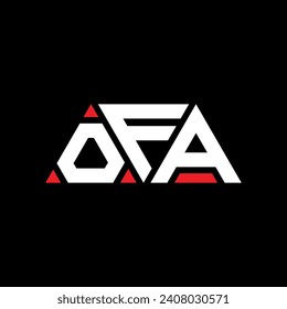 OFA triangle letter logo design with triangle shape. OFA triangle logo design monogram. OFA triangle vector logo template with red color. OFA triangular logo Simple, Elegant, and Luxurious design.
