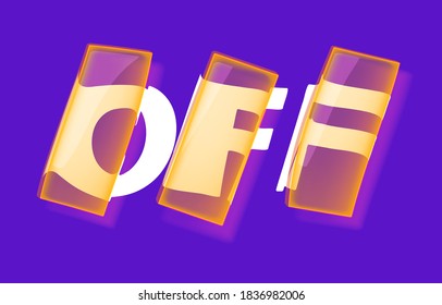 OFF Banner, póster y concepto de pegatina, con texto líquido