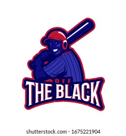 off the black baseball player sport logo template