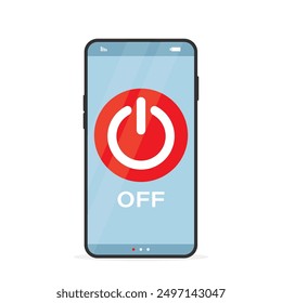 Off button on cellphone screen. Design isolated on white background. Digital detox. No mobile phone, turn off smartphone or smart gadget. Freedom from internet, smartphones and social media. vector