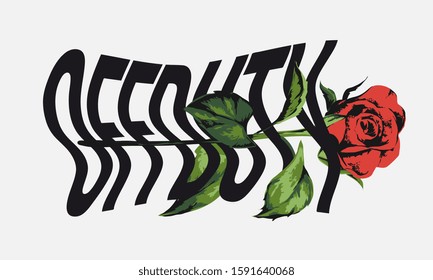 eslogan fuera de servicio distorsionado con ilustración de rosa