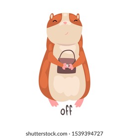 Off English Language Preposition and Cute Hamster Character, Educational Visual Material for Children Education Vector Illustration