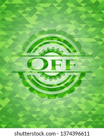 Off green emblem with mosaic background
